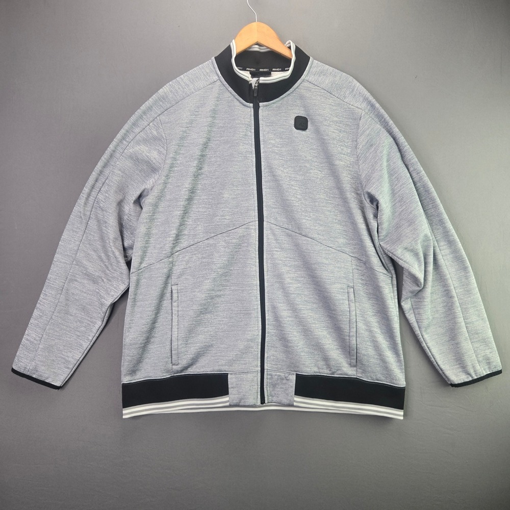 AND1 Track Jacket Full Zip Space Dye Gray 2XL Mens Athletic Warm Up Striped Trim